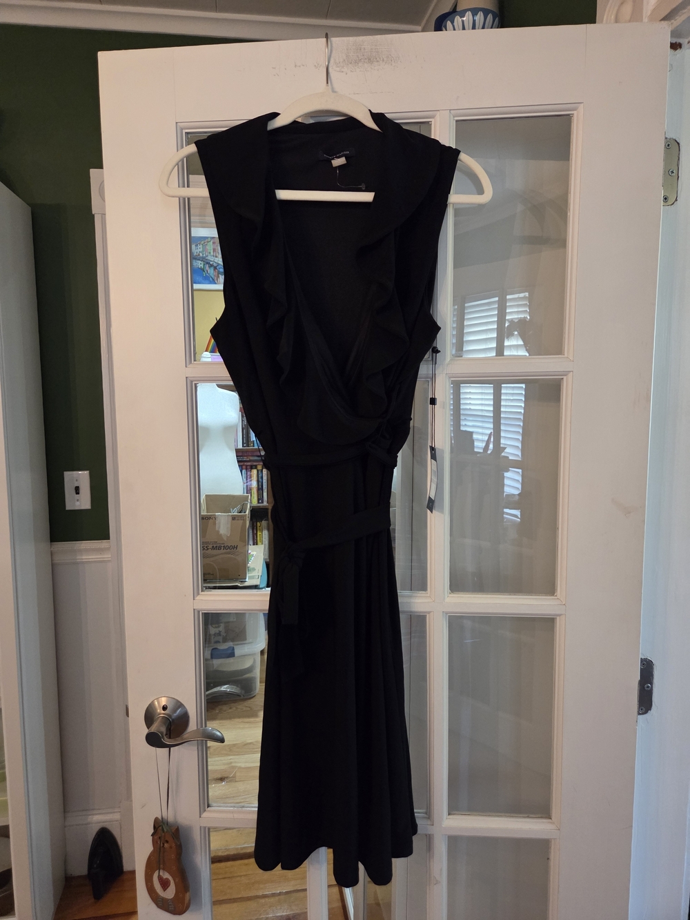 Tommy Hilfiger Sleeveless Black Wrap Dress with Ruffle V-Neck - Size 12